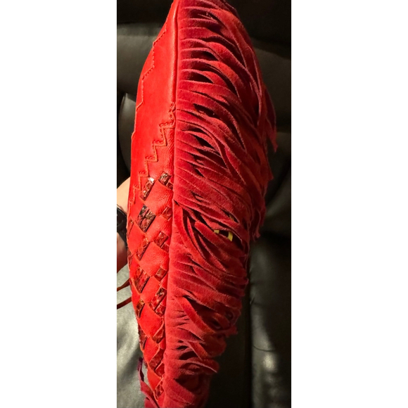 Jimmy Choo Tita Red Snakeskin Woven Fringe Crossbody/Clutch RARE - Picture 9 of 14